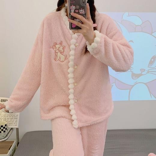 【双面加绒❗️刺绣法兰绒睡衣】冬季加绒加厚睡衣，胸前刺绣精致可爱，法兰绒家居服套装甜美可爱风女士睡衣 商品图4