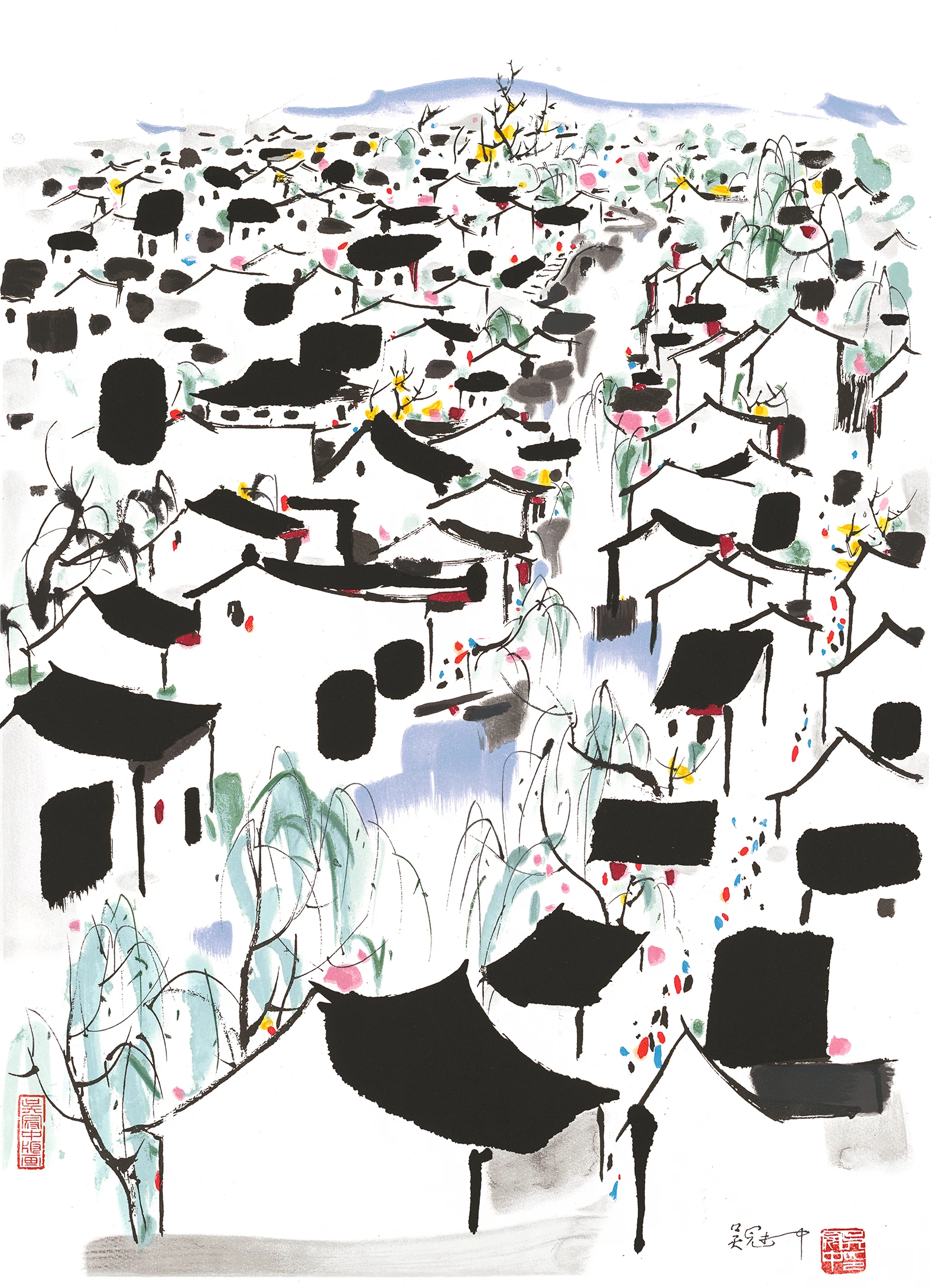 吴冠中|《绍兴水乡》—— 丝网版（盖章）