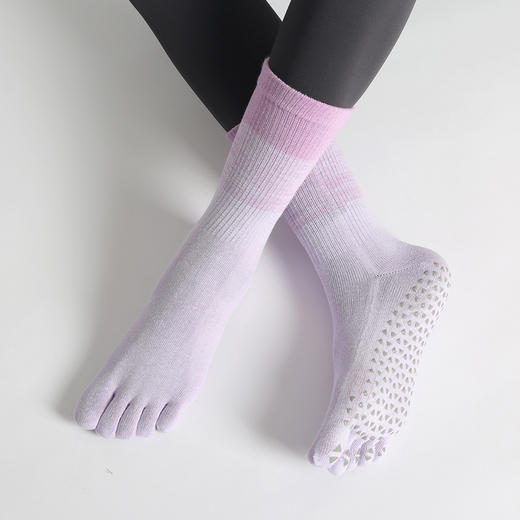【5双起批，10双以上包邮】2024秋冬专业防滑渐变色瑜伽袜子普拉提袜室内运动健身中筒瑜伽袜 商品图5