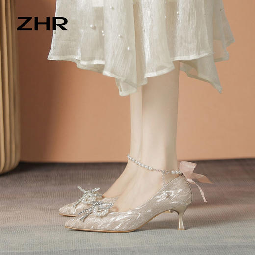 ZHR则则浅口单鞋女2024新款时尚百搭女鞋细跟高级婚礼鞋子伴娘鞋 商品图5
