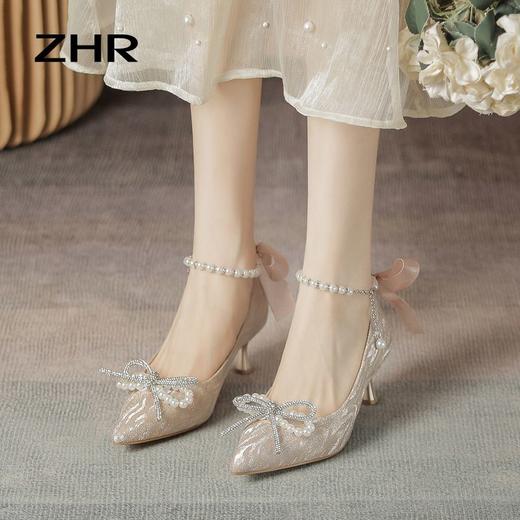 ZHR则则浅口单鞋女2024新款时尚百搭女鞋细跟高级婚礼鞋子伴娘鞋 商品图6