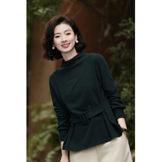 西子/【绿墨】羊毛混纺圆领百搭洋气时髦收腰上衣/SYBH905 商品图3