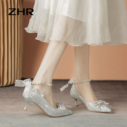 ZHR则则浅口单鞋女2024新款时尚百搭女鞋细跟高级婚礼鞋子伴娘鞋 商品图9