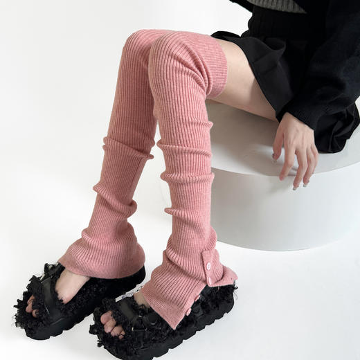 【5双起批，10双以上包邮】2024秋冬新款辣妹针织秋冬腿套芭蕾风纽扣开叉针织堆堆彩色袜套女 商品图9