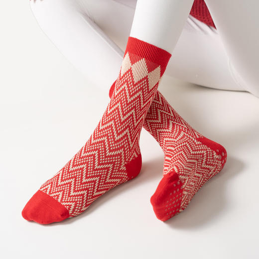 【5双起批，10双以上包邮】本命年幸运红瑜伽袜新年袜千鸟格普拉提袜棉袜小腿袜红色喜庆女袜 商品图5