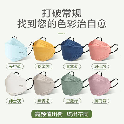 「50只！莫兰迪色系」鱼型口罩3d立体四层防护高颜值居家日用成人kn95口罩 商品图1