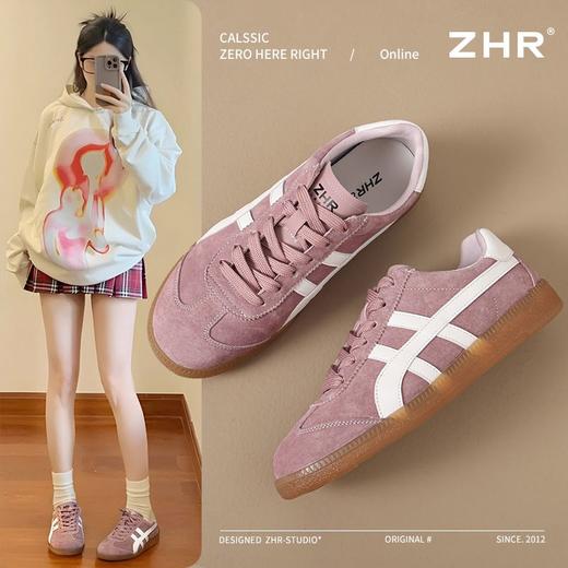 ZHR则则真皮德训鞋女2024新款复古百搭休闲运动鞋女超软平底女鞋 商品图0