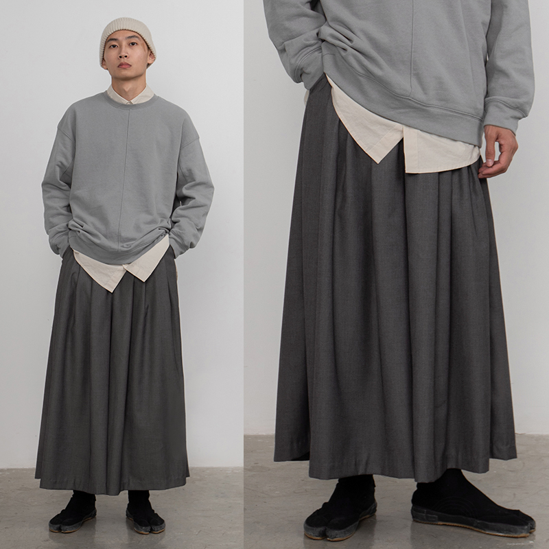 CryingCenter 深灰色 日式剑道服改良武士裙裤 九分裤