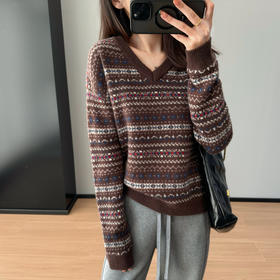 2024北欧风费尔岛提花显瘦洋气V领长袖毛衣！羊毛针织衫毛衣女秋冬新款！