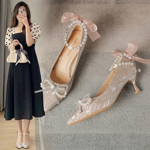 ZHR则则浅口单鞋女2024新款时尚百搭女鞋细跟高级婚礼鞋子伴娘鞋 商品图1