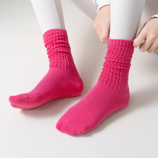 【5双起批，10双以上包邮】新品春秋短筒瑜伽袜子专业防滑普拉提女士堆堆袜纯色运动袜跑步袜 商品图5