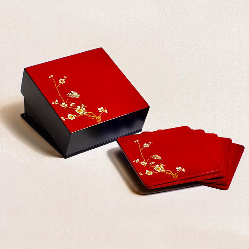 【梵谷漆器】腊梅报喜 大漆彩绘杯垫