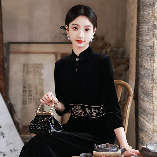 复古中国风中式旗袍改良版黑色年轻款修身七分袖旗袍ZQ&SC17700 商品图3