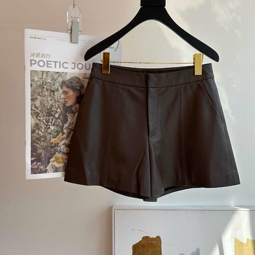 顺丰包邮34826洛诗琳秋冬新款百搭高腰阔腿绵羊皮真皮短裤女3308 商品图7