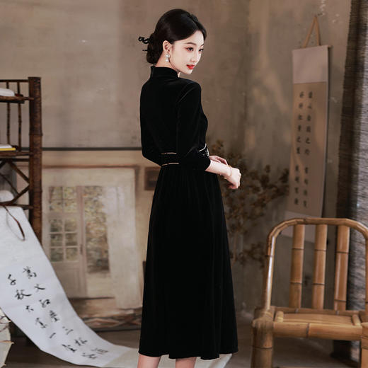 复古中国风中式旗袍改良版黑色年轻款修身七分袖旗袍ZQ&SC17700 商品图1