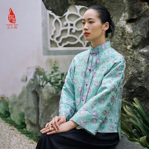 SAINTJOY/上久楷 女式宋锦外套 中式上衣 中国风 复古 曲水凌波 DWS24003-1 商品图1