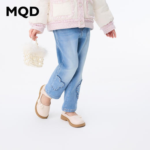 【秒】【冬款清仓】【MQD】女童冬季时尚花朵装饰直筒休闲牛仔长裤 商品图1