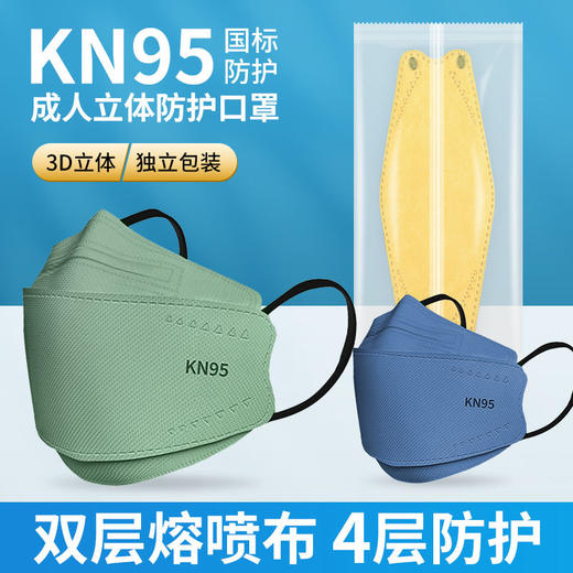 「50只！莫兰迪色系」鱼型口罩3d立体四层防护高颜值居家日用成人kn95口罩 商品图0