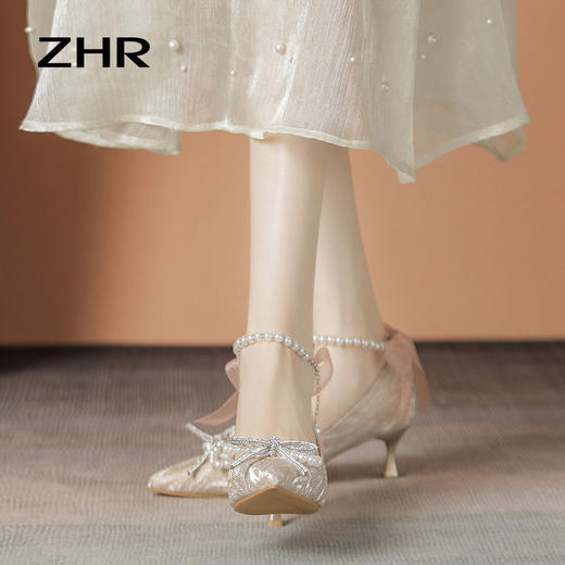 ZHR则则浅口单鞋女2024新款时尚百搭女鞋细跟高级婚礼鞋子伴娘鞋 商品图4
