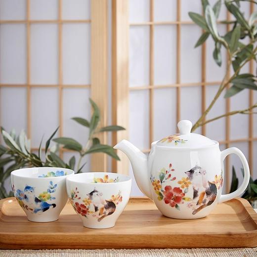 【清仓特惠7.5折】日本进口美浓烧ceramic蓝陶瓷茶壶茶杯套装日式茶具新婚乔迁礼品花彩/樱花一壶两杯茶具 商品图3