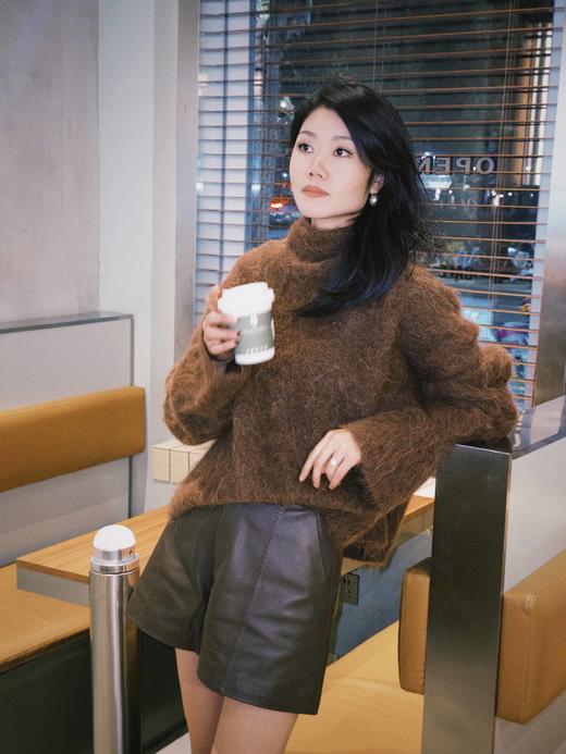 顺丰包邮34826洛诗琳秋冬新款百搭高腰阔腿绵羊皮真皮短裤女3308 商品图6