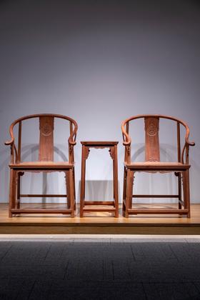 红桥红  家具严选  缅甸花梨（大果紫檀）【国博 团花圈椅 三件套】