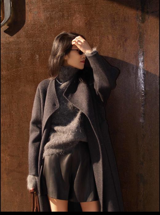 顺丰包邮34826洛诗琳秋冬新款百搭高腰阔腿绵羊皮真皮短裤女3308 商品图3