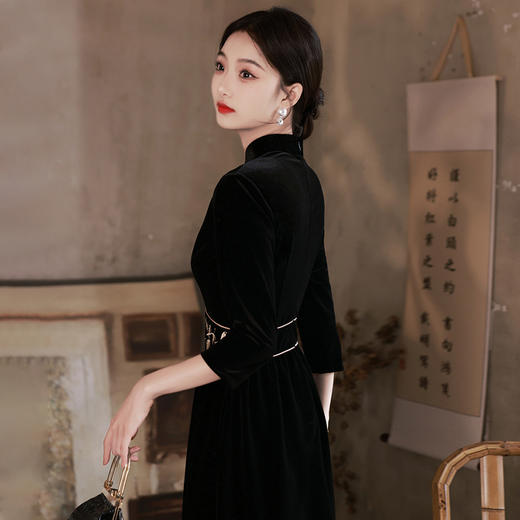 复古中国风中式旗袍改良版黑色年轻款修身七分袖旗袍ZQ&SC17700 商品图2