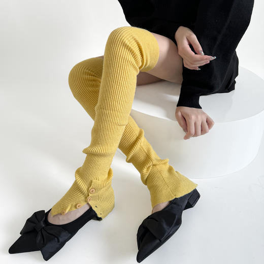 【5双起批，10双以上包邮】2024秋冬新款辣妹针织秋冬腿套芭蕾风纽扣开叉针织堆堆彩色袜套女 商品图6