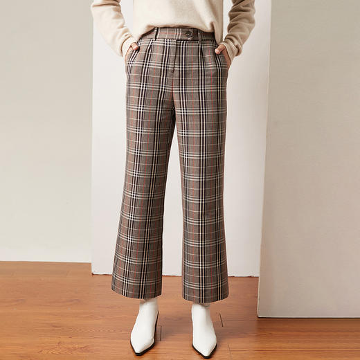 simplepieces休闲裤格纹九分宽松微喇裤S94P011 商品图2