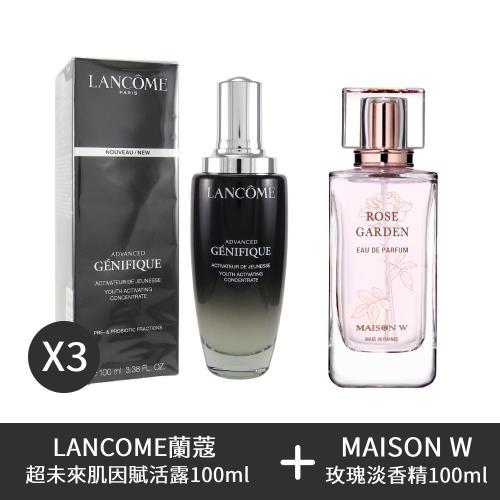 香氛肌養組LANCOME蘭蔻 超未來肌因賦活露100ml 小黑瓶100ml *3入+MAISON W迷戀玫瑰淡香精100ml 商品图0