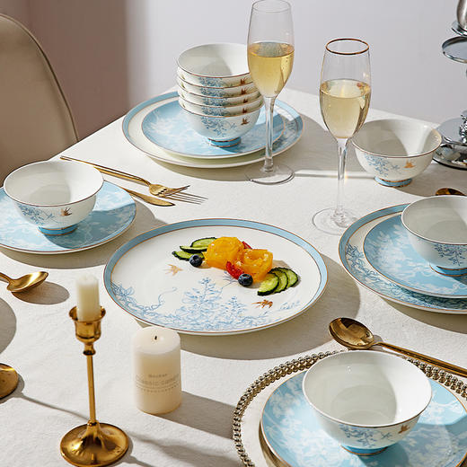 摩登主妇 高级感菜盘子家用乔迁新居碗碟套装中式轻奢骨瓷餐具礼盒 商品图4