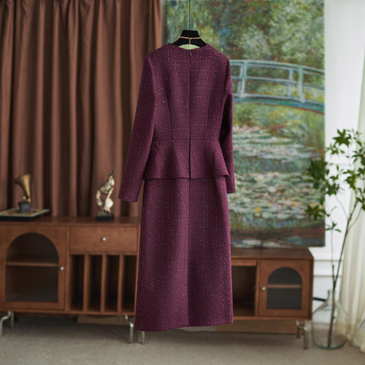 【高货wl】全新升级【铂金会员367/天猫499/差价132】(40059) 洛诗琳优雅气质假两件连衣裙女秋冬款收腰小香风包臀裙 商品图2