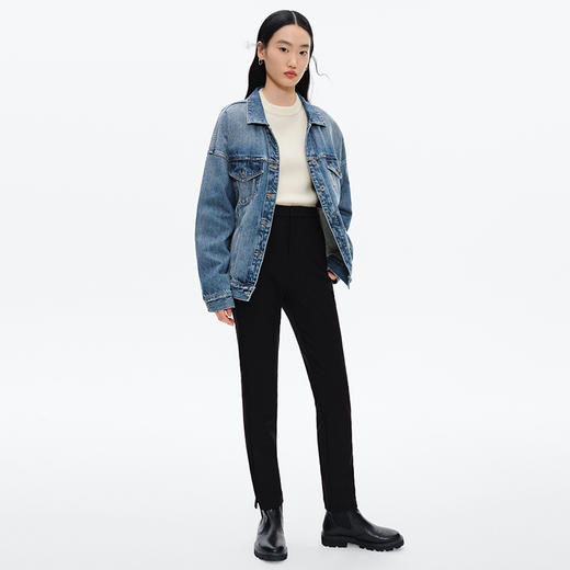 simplepieces高腰休闲裤女SPS小个子修身开叉磨毛九分百奇裤 商品图4