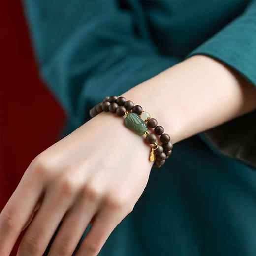 【经典】沉香木天然和田玉貔貅手串6mm  文玩手串玺晶级和田玉手链招财貔貅转运珠带证书 商品图3