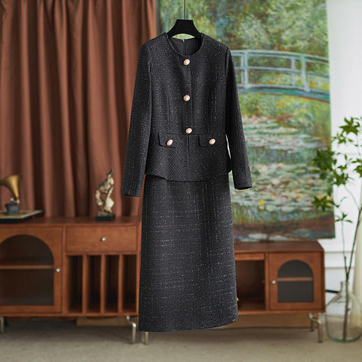 【高货wl】全新升级【铂金会员367/天猫499/差价132】(40059) 洛诗琳优雅气质假两件连衣裙女秋冬款收腰小香风包臀裙 商品图3