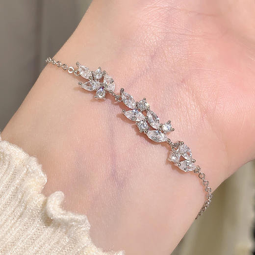 卡蒂罗/KADER 穗穗平安手链 冰晶树叶流光麦穗满镶钻石可调节拼接链 紫藤花的微笑纯白茉莉配饰 925银 商品图3