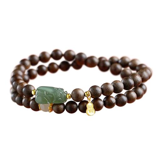 【经典】沉香木天然和田玉貔貅手串6mm  文玩手串玺晶级和田玉手链招财貔貅转运珠带证书 商品图4