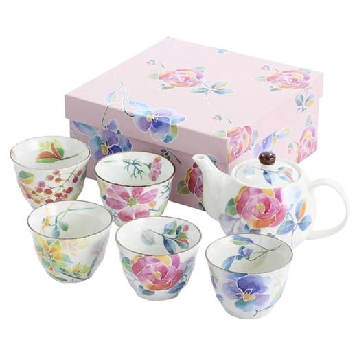 日本进口美浓烧和蓝印彩繁花茶壶茶杯家用陶瓷茶具新婚节日礼物荀花一壶五杯茶具 商品图6