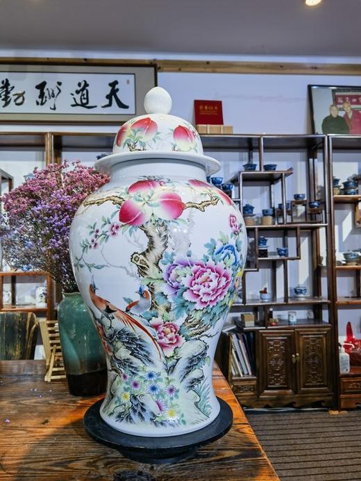 釉上重工粉彩＜福寿双全＞将军罐 商品图0