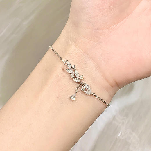 卡蒂罗/KADER 冰晶树叶手链 满镶宝石轻奢原创设计可调节流苏拼接链 纯白茉莉紫藤花的微笑手饰 925银 商品图3