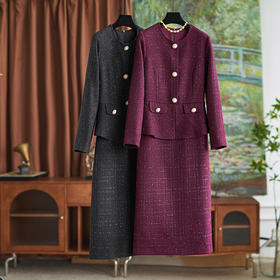 【高货wl】全新升级【铂金会员367/天猫499/差价132】(40059) 洛诗琳优雅气质假两件连衣裙女秋冬款收腰小香风包臀裙