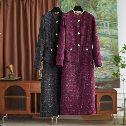 【高货wl】全新升级【铂金会员367/天猫499/差价132】(40059) 洛诗琳优雅气质假两件连衣裙女秋冬款收腰小香风包臀裙 商品图0