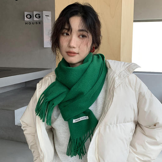 澳洲100%纯羊毛围巾 百搭秋冬围脖 加厚保暖披肩 简约流苏 围巾 商品图5