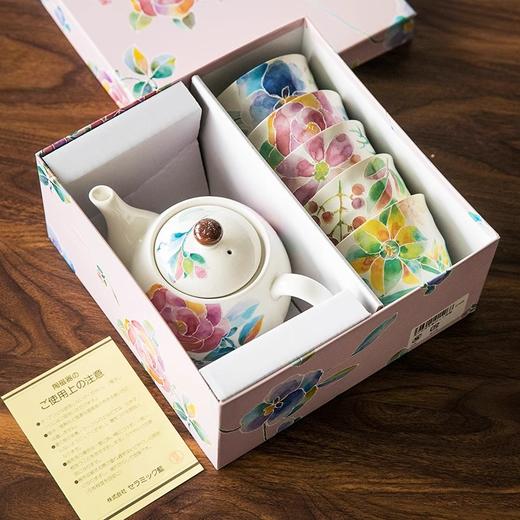 日本进口美浓烧和蓝印彩繁花茶壶茶杯家用陶瓷茶具新婚节日礼物荀花一壶五杯茶具 商品图5