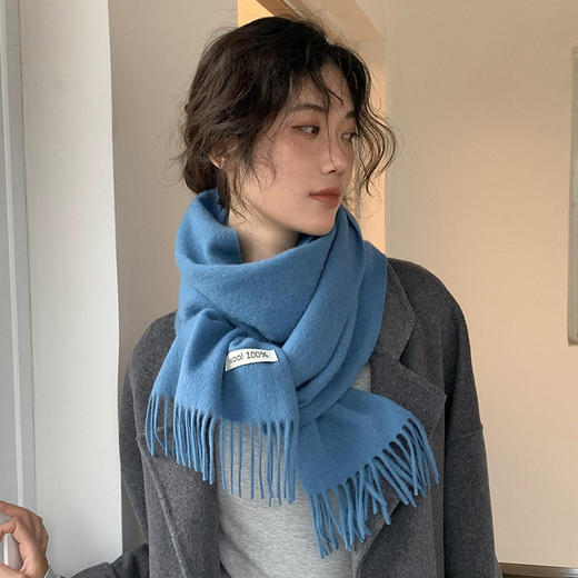 澳洲100%纯羊毛围巾 百搭秋冬围脖 加厚保暖披肩 简约流苏 围巾 商品图3