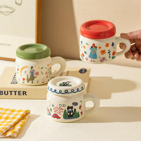 摩登主妇带盖马克杯高颜值杯子女办公室喝水杯可爱家用陶瓷早餐杯