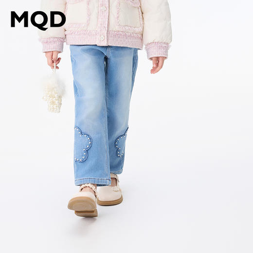 【秒】【冬款清仓】【MQD】女童冬季时尚花朵装饰直筒休闲牛仔长裤 商品图0