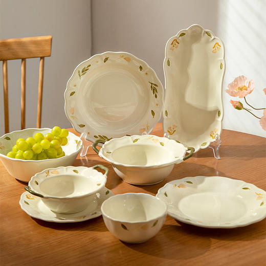 摩登主妇 桔梗特别好看的饭碗家用2024新款盘子碗具小碗釉下彩餐具 商品图0