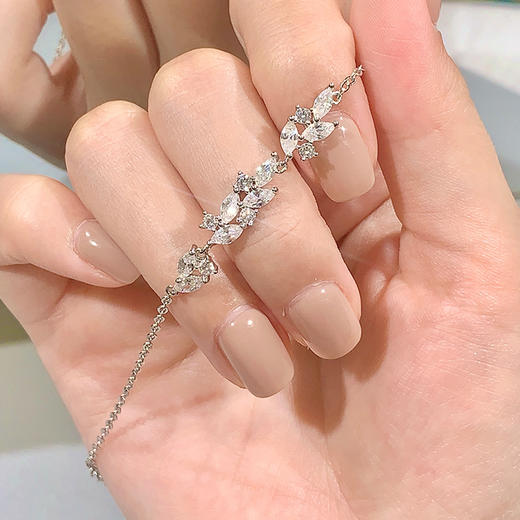 卡蒂罗/KADER 穗穗平安手链 冰晶树叶流光麦穗满镶钻石可调节拼接链 紫藤花的微笑纯白茉莉配饰 925银 商品图2